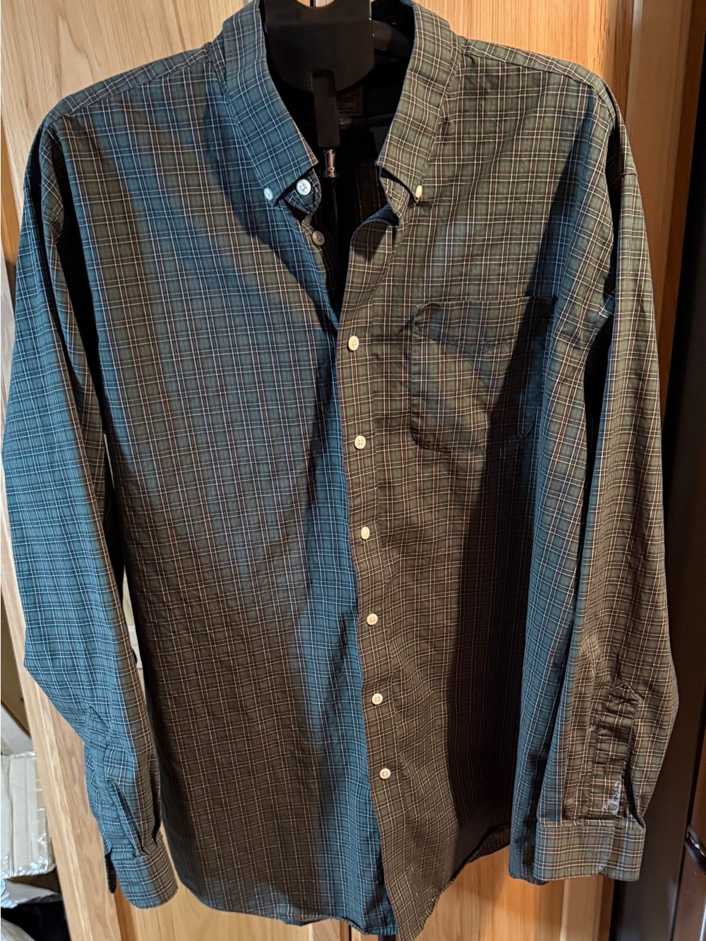L.L. Bean Green and Blue Plaid Button-Down Shirt